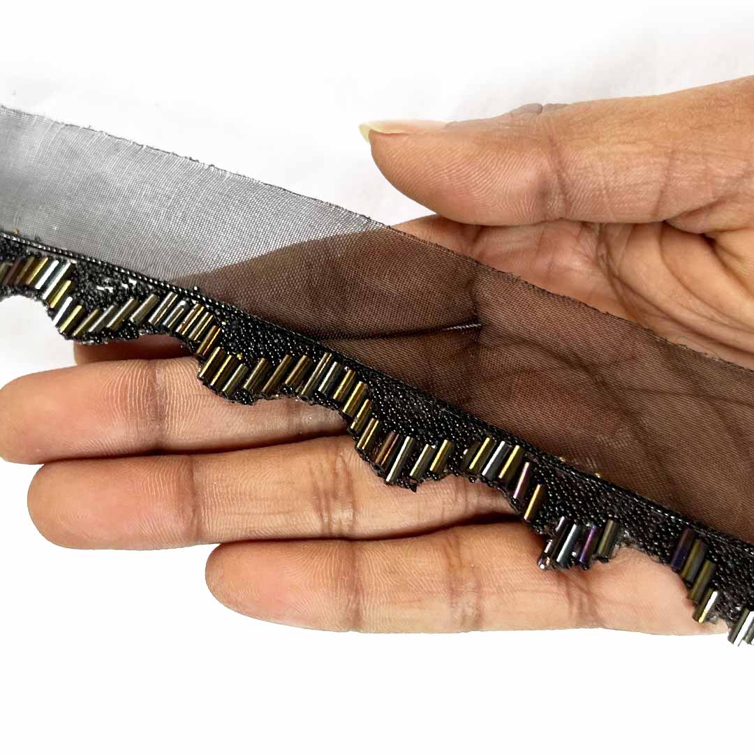 Black With Multi Color Reflection Pipe (Nalki) Lace 9mtr