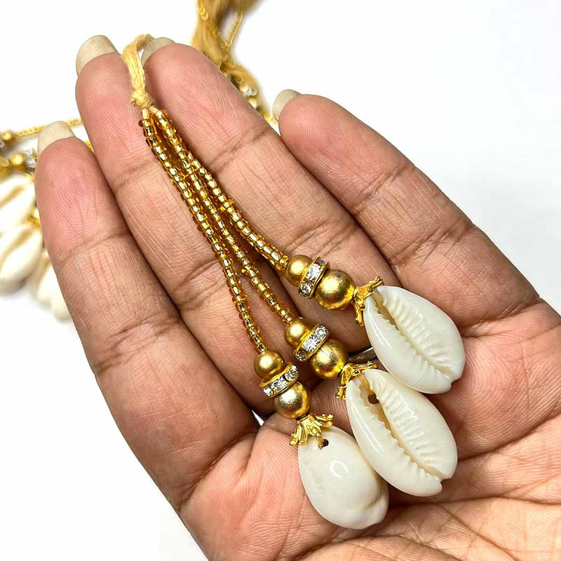 golden Beads | Kaudi Shell tassels | tassels Pack of 6 | Art Craft | Decoration Craft | indian Home | Decoration | Project Making | online Art  | Design | Beautiful | Adikala | Adikala Craft Store