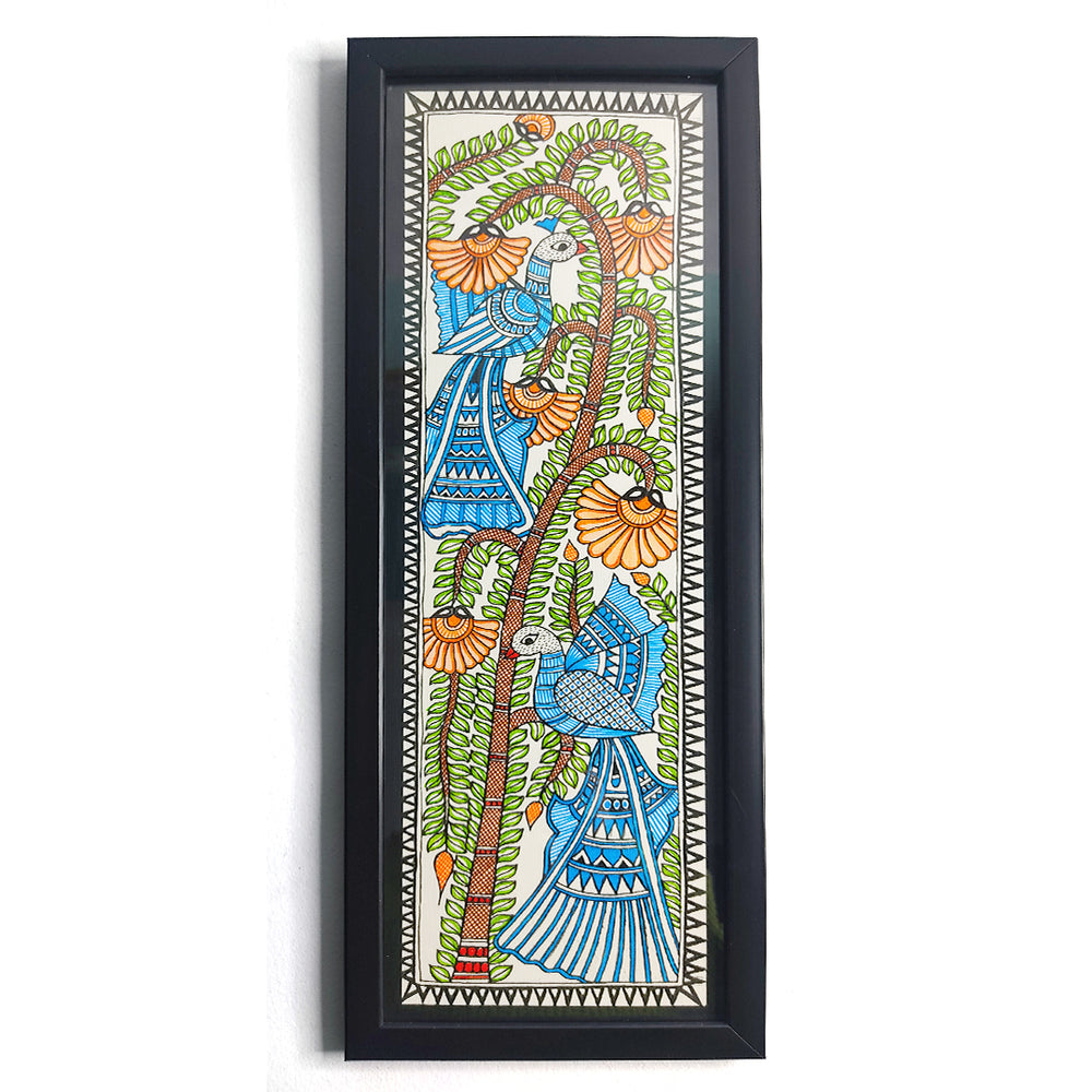 Madhubani Painting With Peacock And Flowers | Peacock Madhubani Painting | Flowers Madhubani Paintings | Adikala Craft Store | Craft | Art Craft | Painting | Tree of Life | Decoration | Wall Painting | Wall Art | Wall Design | Design