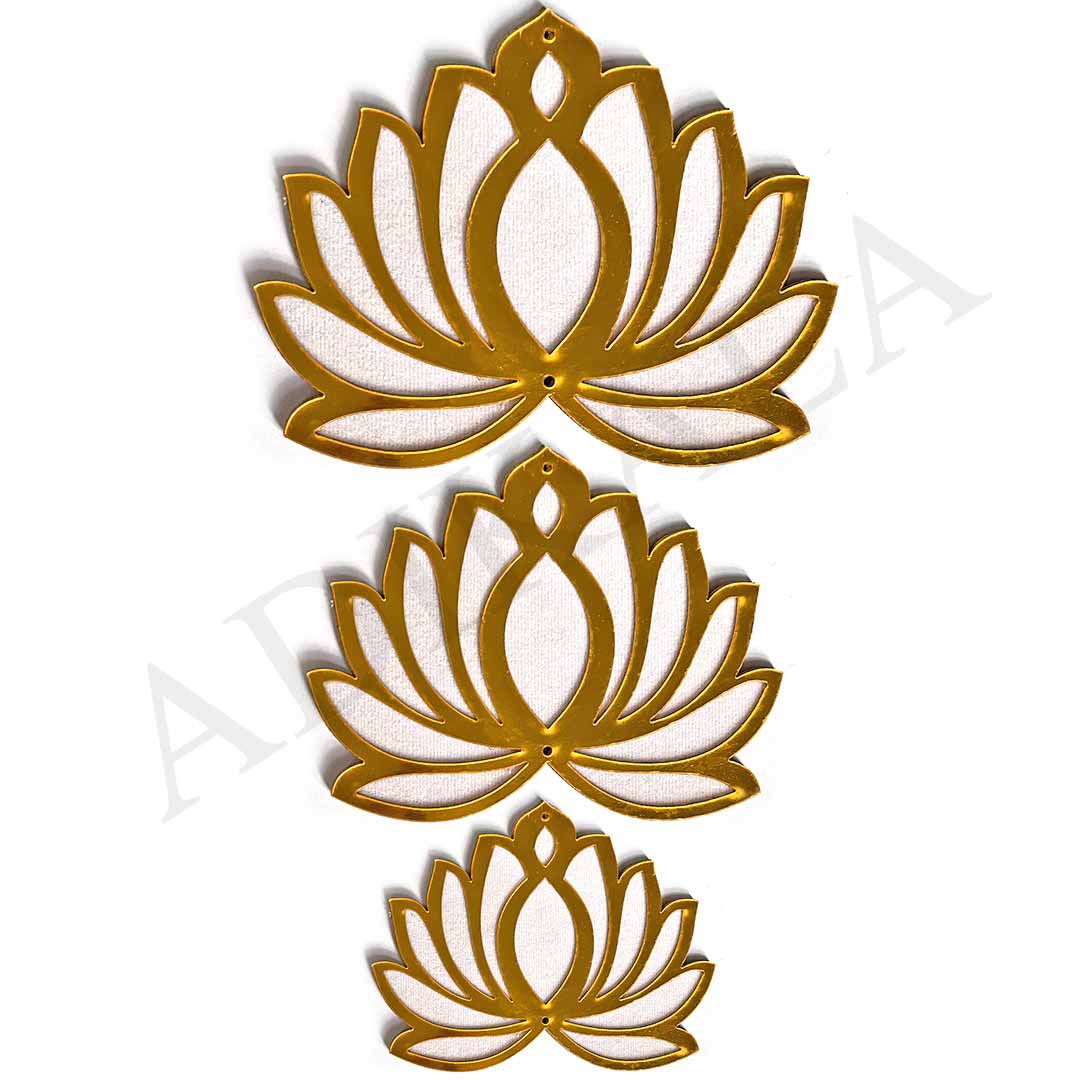 Yellow Color Velvet & Acrylic Lotus Flower With Matching Tassel Hanging For Decoration Set Of 6 main image 1