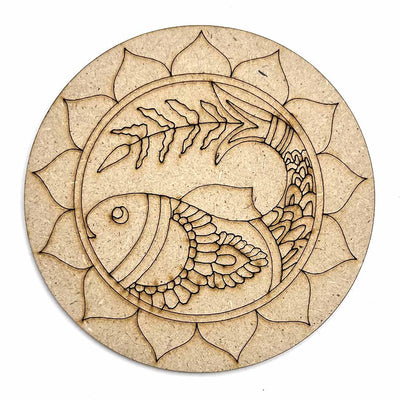 Round Shaped MDF Engraved Madhubani Fish Design Coaster Set of 6 | Round Shape MDF | Engraved Madhubani Fish  Design | Coaster |  Set  Of  6 |  Madhubani  Paintings  | Madhubani  | Paintings |  Engraved diy  base | Art Craft | Craft Store  Online  | Adikala Craft Store 