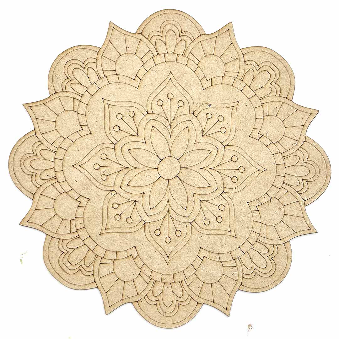 Floral mandala Design MDF Engraved Base Set Of 6 | Floral Mandala | MDF Design Cutouts | Engraved Design | Set of 6 | Floral Mandala | Adikala Craft Store