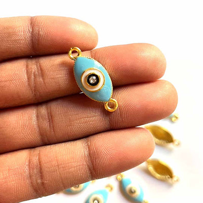 Sky Blue Color | Stone Evil Eye | Two Sided Whole | Evil eye With Lashes Top Whole Metal Charms | Metal Charms Set of 6 | Art Craft | Craft Store | Craft | Art Making | Project Making | Online Art Craft | Indian Art Craft | Indian Craft | Handmade | decoration Essentials | Adikala Craft Store