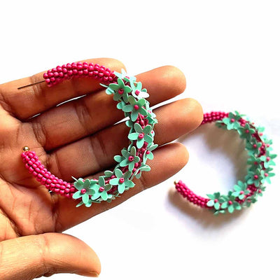 Pink & Sea Green hoop earrings | Pink Sea | Green  | Art Craft | Craft Store | Craft | Art Making | Project Making | Online Art Craft | Indian Art Craft | Indian Craft | Handmade | decoration Essentials | Adikala Craft Store
