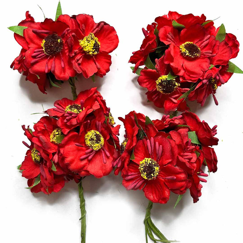 Red Color Poppy Flowers | Red Color | poppy Flower | Flower Bunch 2 of 12 PCS | Art Craft | Craft Store | Craft | Art Making | Project Making | Online Art Craft | Indian Art Craft | Indian Craft | Handmade | decoration Essentials | Adikala Craft Store