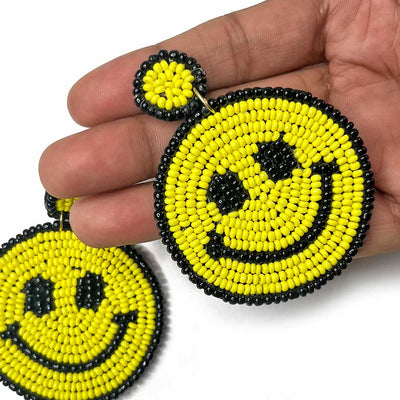 Yellow & Black Color Smiley Shape Earrings