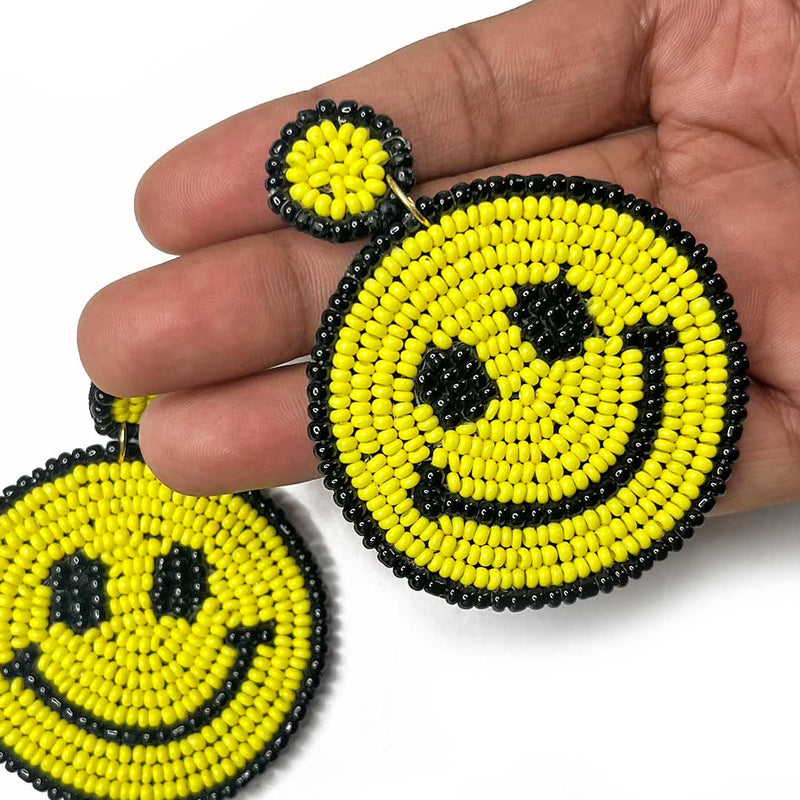 Yellow & Black Color Smiley Shape Earrings