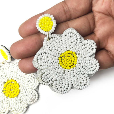 White & Yellow Color Flower Shape Earrings