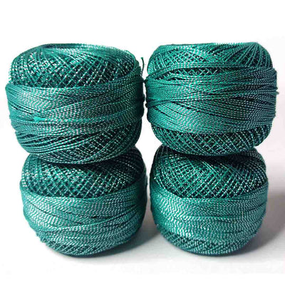 Metallic Teal Green Cotton Crochet Thread Balls for Knitting, Weaving, Embroidery and Craft Making | Crochet Cotton | Thread Balls | Cotton Balls | Knitting | Weaving | Embroidery | Craft Making | Adikala Craft Store | Art Craft | Craft | Decoration | Home Deacor
