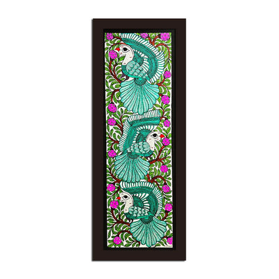 Green Birds Madhubani Painting