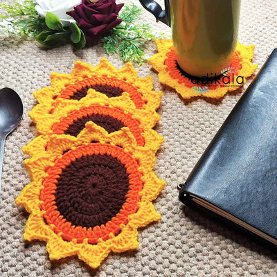 Sunflower Crochet Coasters set Of 4
