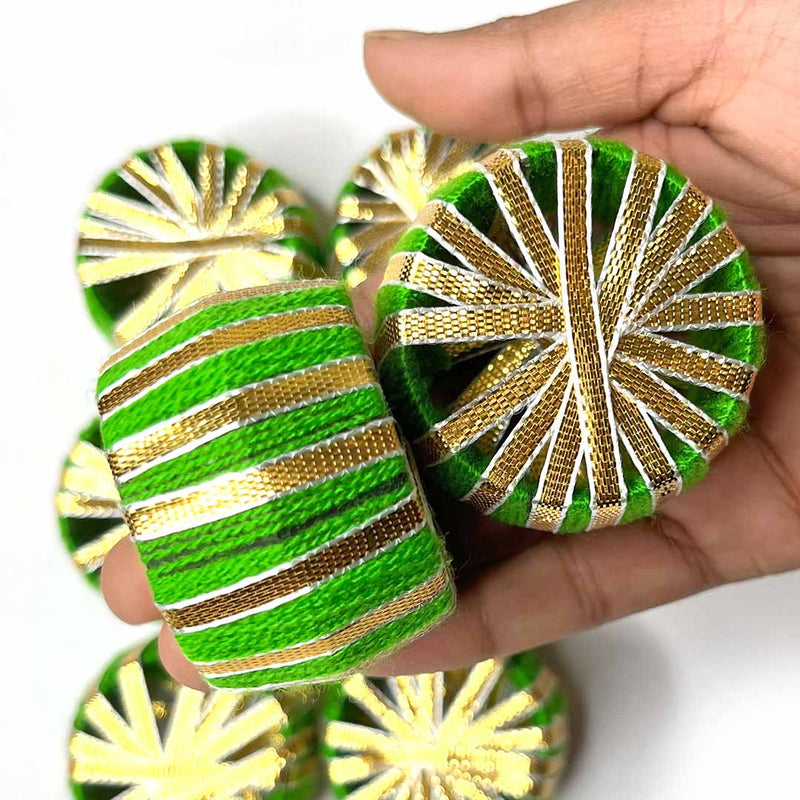 Green Color Dholak With Golden Gota Chakra Set Of 6