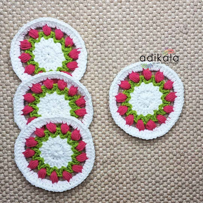 Tulip Floral Design Crochet Coasters set Of 4