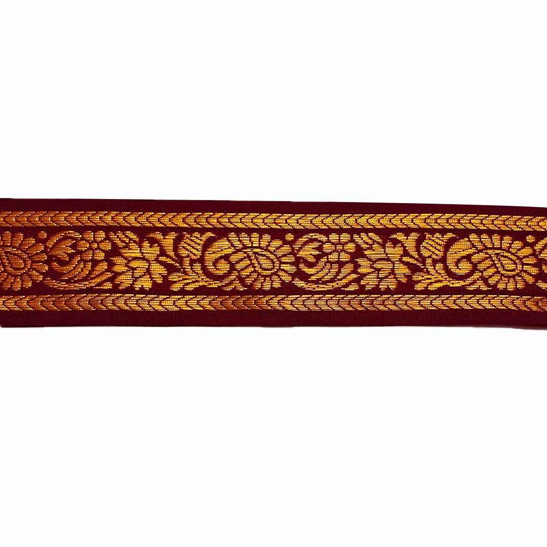 Golden Zari & Wine Color Weaving Border (1.5 INCH)- ( 5 mtr )