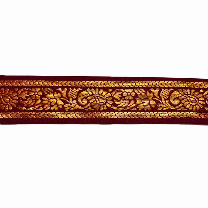 Golden Zari & Wine Color Weaving Border (1.5 INCH)- ( 5 mtr )