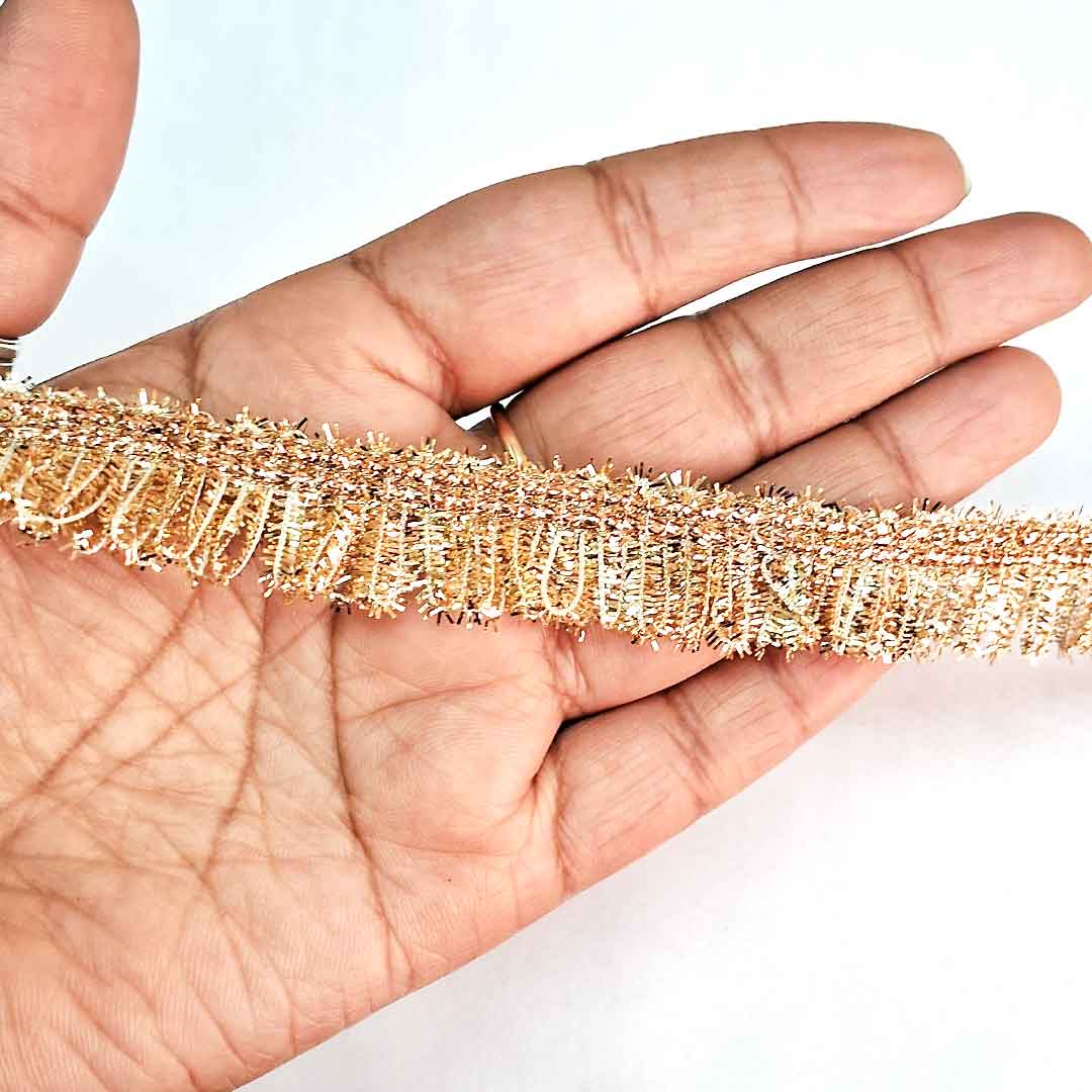 Golden Frilled Lace -(1) 9mtr Fringes Dupatta Jhalar Lace, Crush Frilled Lace for Dupattas, Bridal Lehenga, Fancy Border Lace
