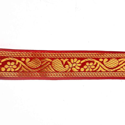 Golden Zari & Red Color Weaving Border (1.5 INCH)- ( 5 mtr )