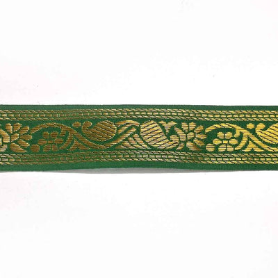 Golden Zari & Green Color Weaving Border (1.5 INCH)- ( 5 mtr )