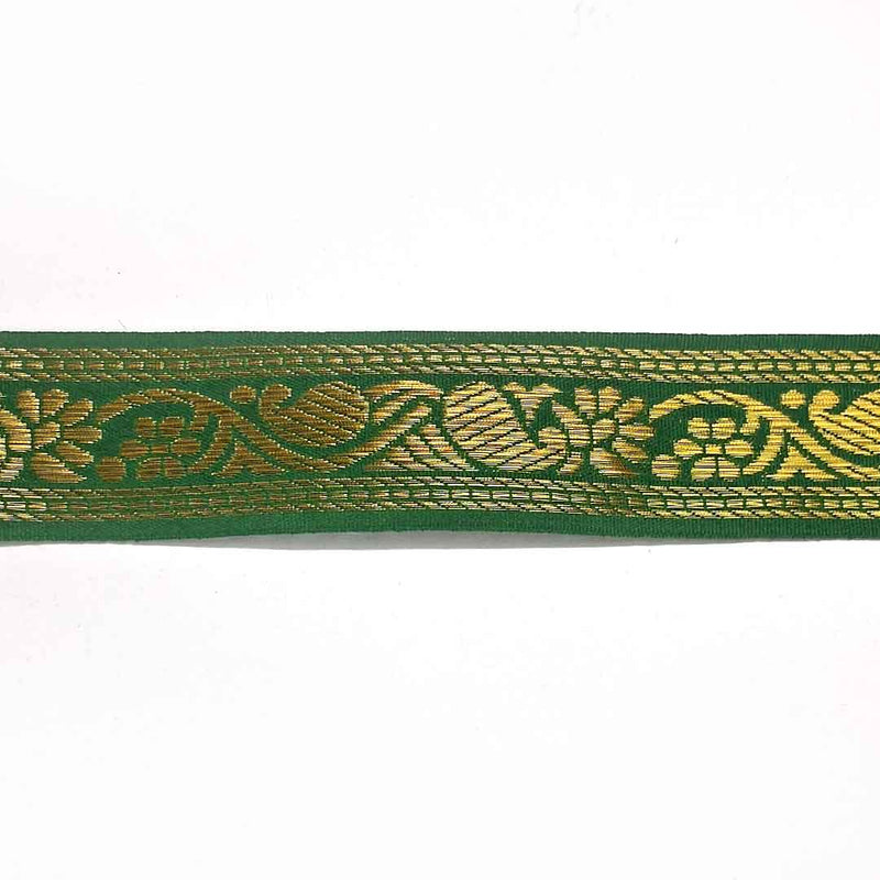 Golden Zari & Green Color Weaving Border (1.5 INCH)- ( 5 mtr )