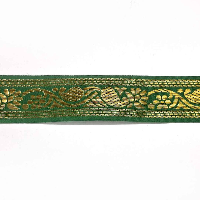 Golden Zari & Green Color Weaving Border (1.5 INCH)- ( 5 mtr )