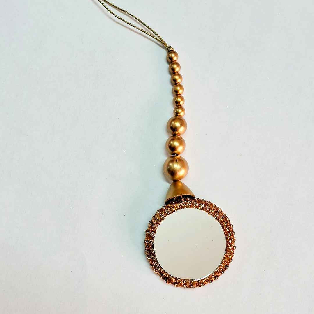 Golden Color Work With Mirror Ethnic Style Latkan Hanging Set Of 2