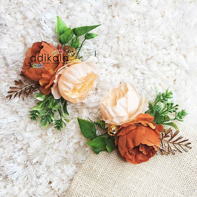 Mustered Yellow & Peach Flower Bunch Pack Of 2