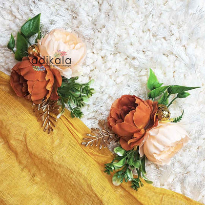 Mustered Yellow & Peach Flower Bunch Pack Of 2