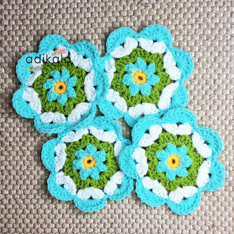 Floral Design Crochet Coasters set Of 4