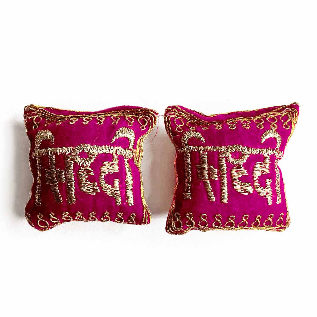 Velvet Rani Pink Color Riddhi Siddhi Pair Cushions