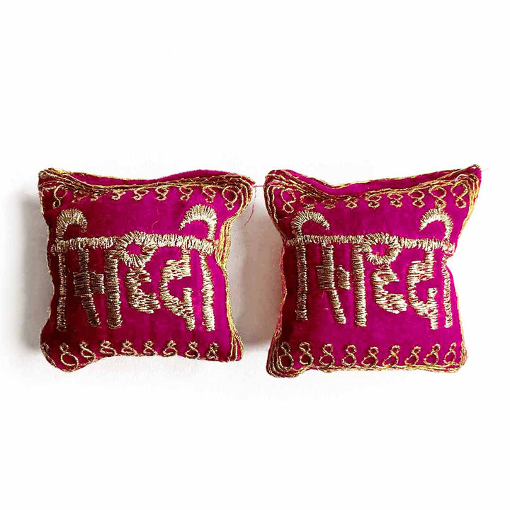 Velvet Rani Pink Color Riddhi Siddhi Pair Cushions