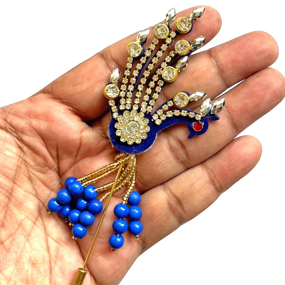 Blue Peacock Patch Combination Man Boutonniere Pin Pack Of 2 for Party Wedding Decoration
