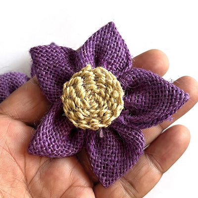 Star Shape Purple Color Jute Flower Set Of 10 for Wedding Decoration, Festive Decorations, Gift Pack Decoration & Floral DIY Art & Craft Making