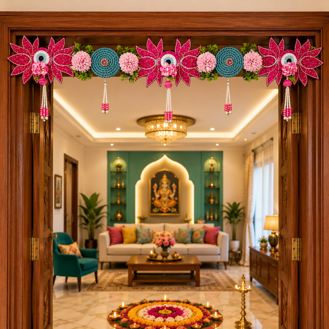Rani Pink Patch Lotus Toran for Home &amp; Office Entrance | Mandir Decoration | Decorative Door Hanging Bandanwar