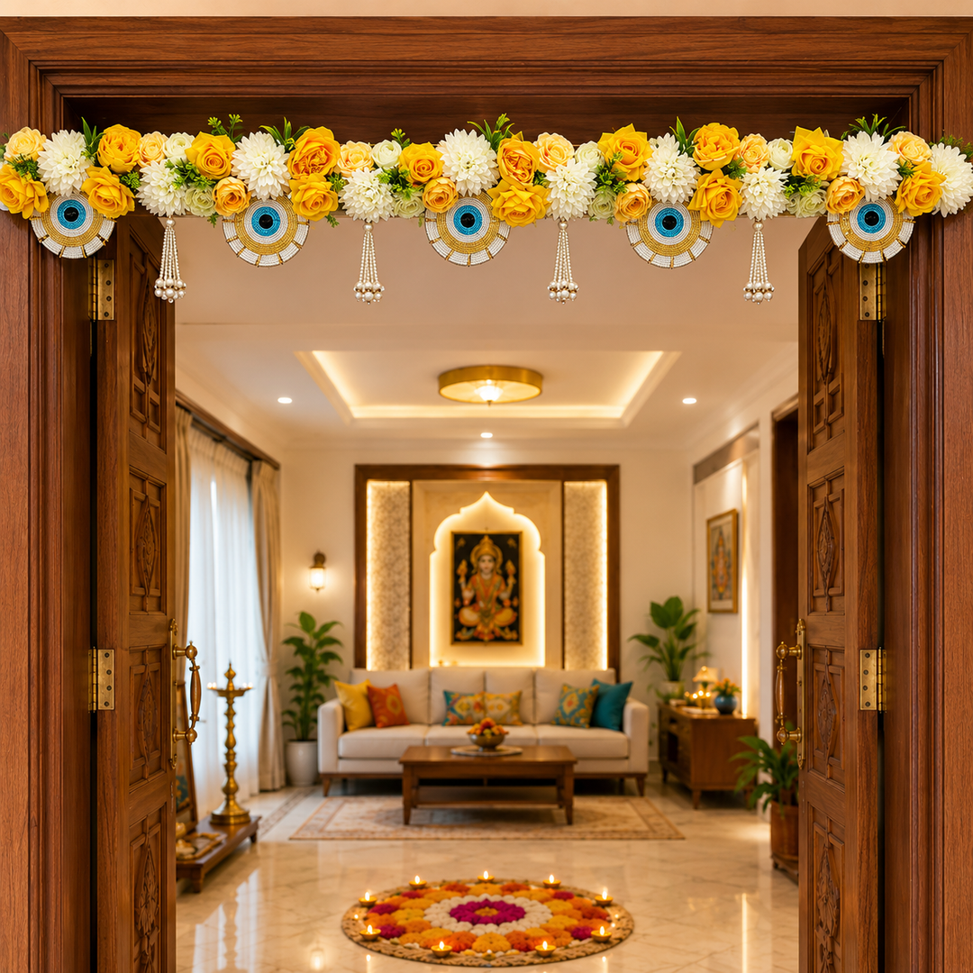 Yellow Floral Toran Hanging for Home &amp; Office Entrance | Mandir Door Hanging Bandanwar