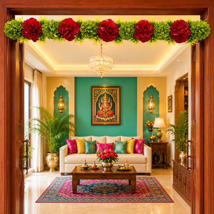 Maroon &amp; Green Floral Toran Hanging for Home &amp; Office Entrance | Mandir Door Hanging Bandanwar