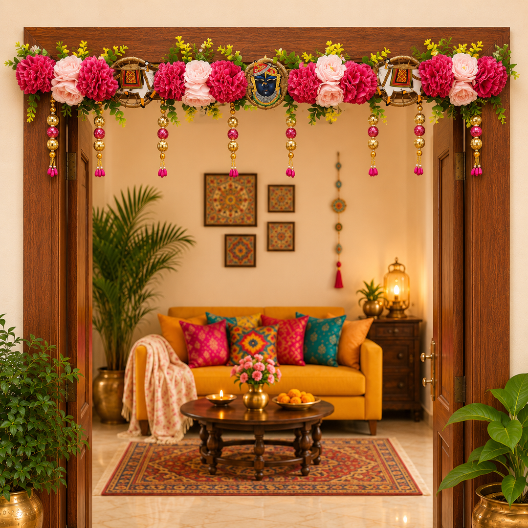 Floral Shrinath ji Toran for Home &amp; Office Entrance | Mandir Decoration | Decorative Door Hanging Bandanwar