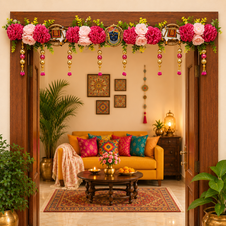 Floral Shrinath ji Toran for Home &amp; Office Entrance | Mandir Decoration | Decorative Door Hanging Bandanwar