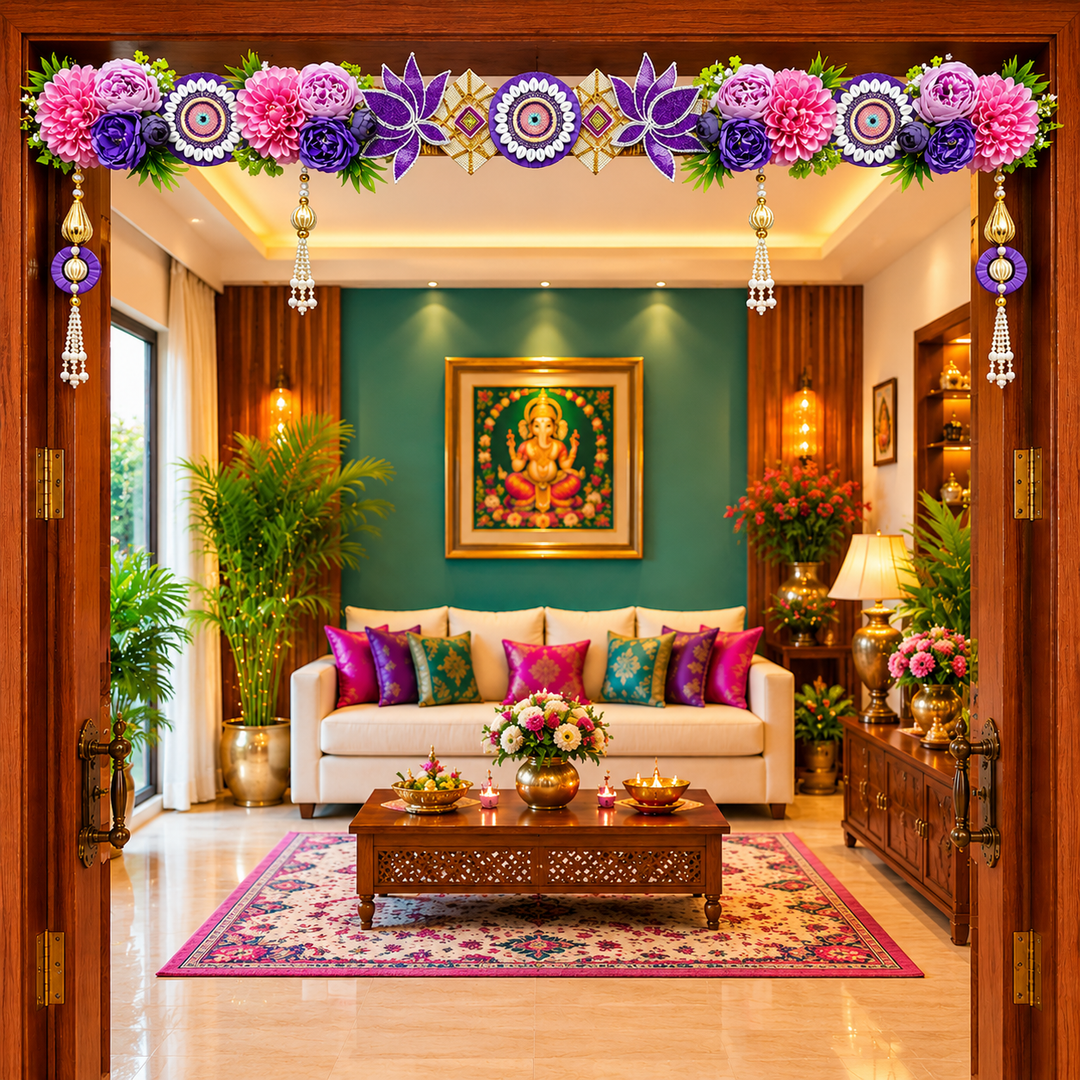 Purple Floral Toran 40 Inch Door Hanging | Bandanwar for Home Entrance &amp; Mandir Decoration | Adikala
