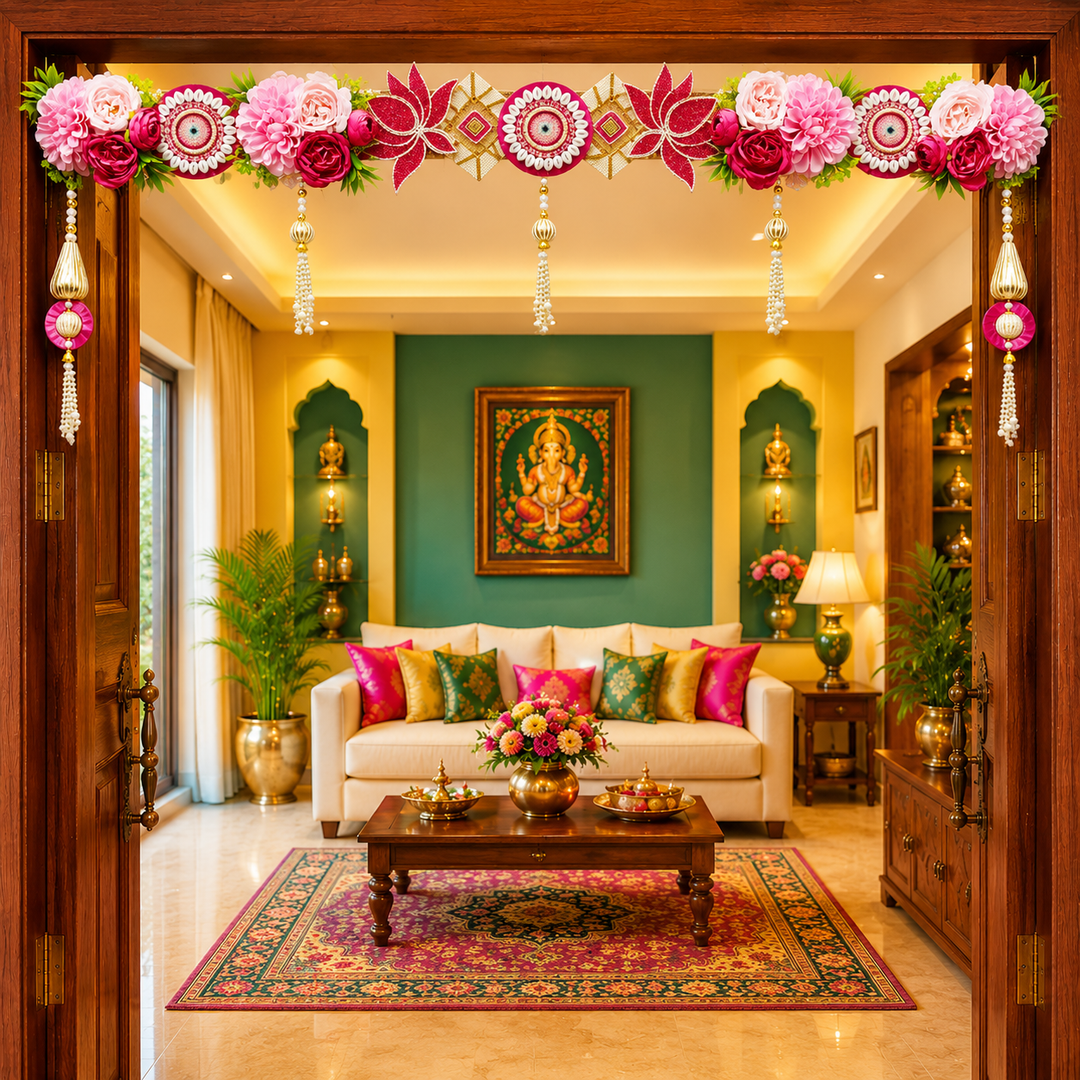Rani Floral Toran 40 Inch Door Hanging | Bandanwar for Home Entrance &amp; Mandir Decoration | Adikala