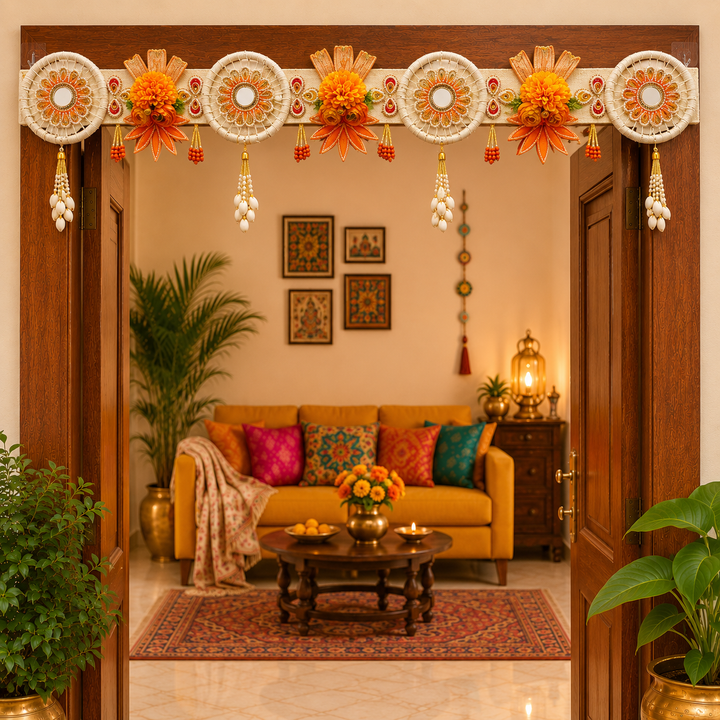 Orange Floral Toran 40 Inch Door Hanging | Bandanwar for Home Entrance &amp; Mandir Decoration | Adikala