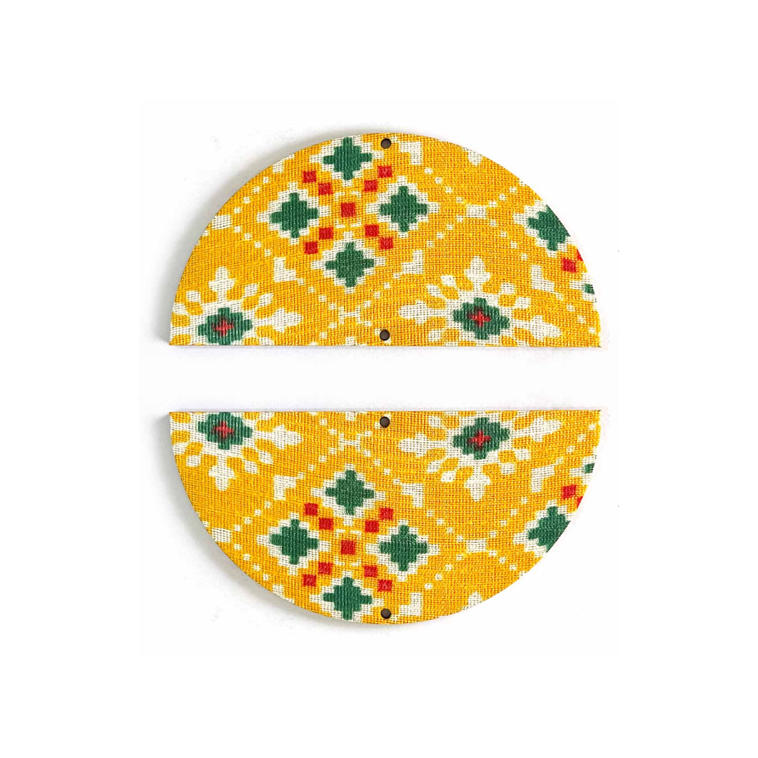 4 Inch Yellow Color Palota Print Fabric Semi Circle Plates Festival & Wedding Decorations and DIY Craft