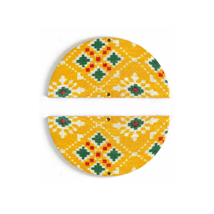 4 Inch Yellow Color Palota Print Fabric Semi Circle Plates Festival & Wedding Decorations and DIY Craft