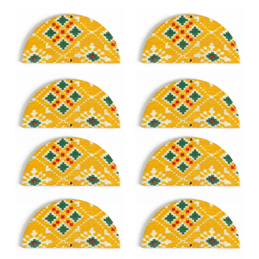 4 Inch Yellow Color Palota Print Fabric Semi Circle Plates Festival & Wedding Decorations and DIY Craft