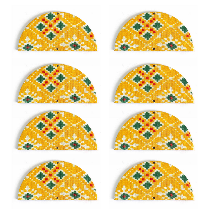 4 Inch Yellow Color Palota Print Fabric Semi Circle Plates Festival & Wedding Decorations and DIY Craft