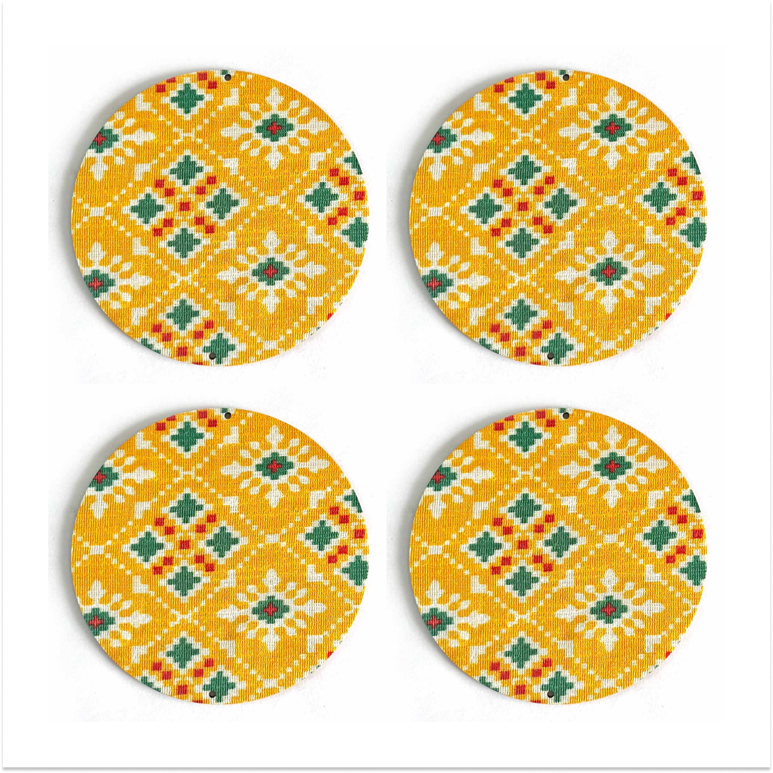 Patola Plate | fabric Patola Plate | Fabric Plate | Print Patola Design | yellow Color fabric Plate | Art | Craft | Decoration | Mandir Decor Items | Fabric | Decorative Plate | Hanging Patola Plate | Design | Hobby Craft