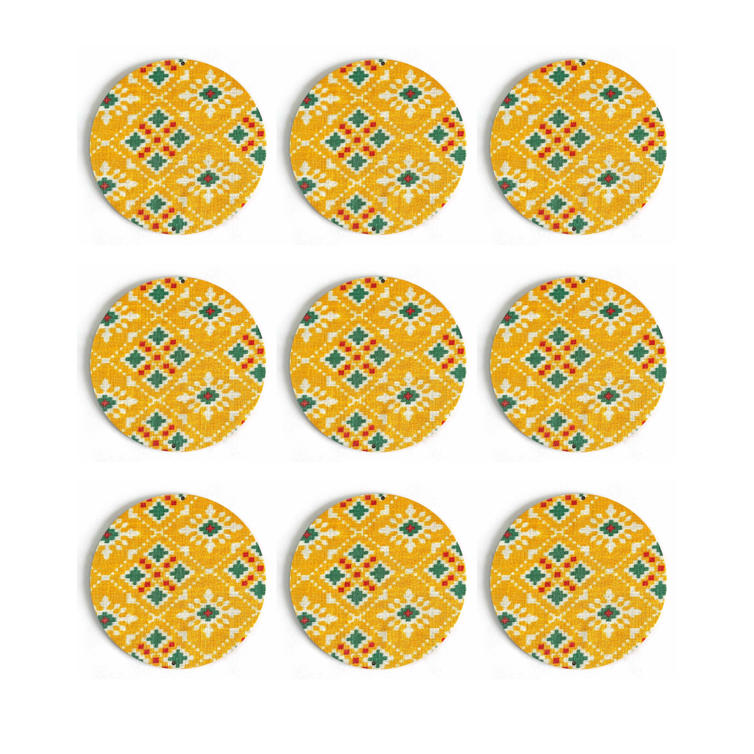 Patola Plate | fabric Patola Plate | Fabric Plate | Print Patola Design | yellow Color fabric Plate | Art | Craft | Decoration | Mandir Decor Items | Fabric | Decorative Plate | Hanging Patola Plate | Design | Hobby Craft