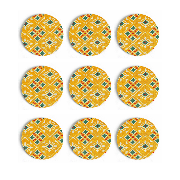 Patola Plate | fabric Patola Plate | Fabric Plate | Print Patola Design | yellow Color fabric Plate | Art | Craft | Decoration | Mandir Decor Items | Fabric | Decorative Plate | Hanging Patola Plate | Design | Hobby Craft