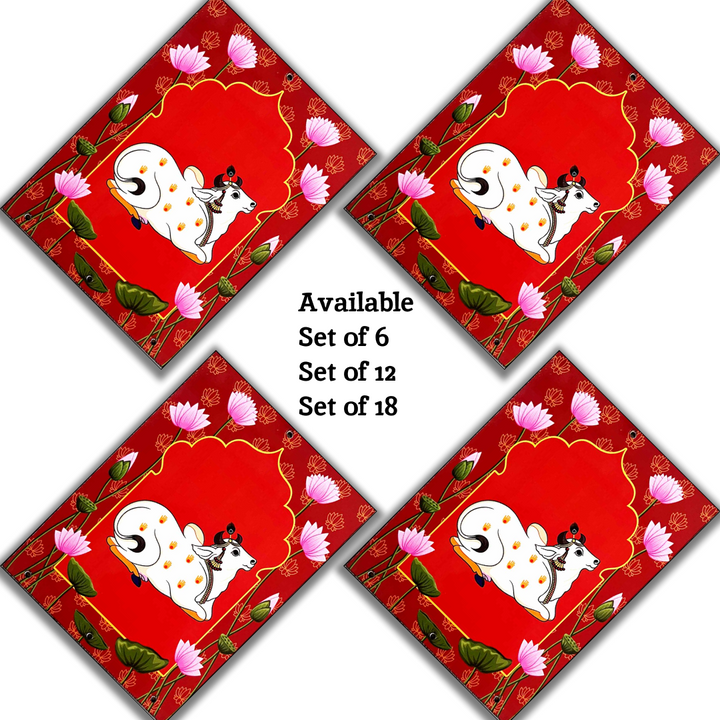 Pichwai Plate | printed Pichwai Cow | Red Jharokha | festival Decoration | Printed Red Jharokha With Cow | Art | Craft | Decoration | Pichwai Booti Collection | Beautifull Design Booti | DIY Craft | DIY ART | Dress Decoration | Hobby Craft | Craft Shop Near Me | Adikala craft Store | India | Adikala
