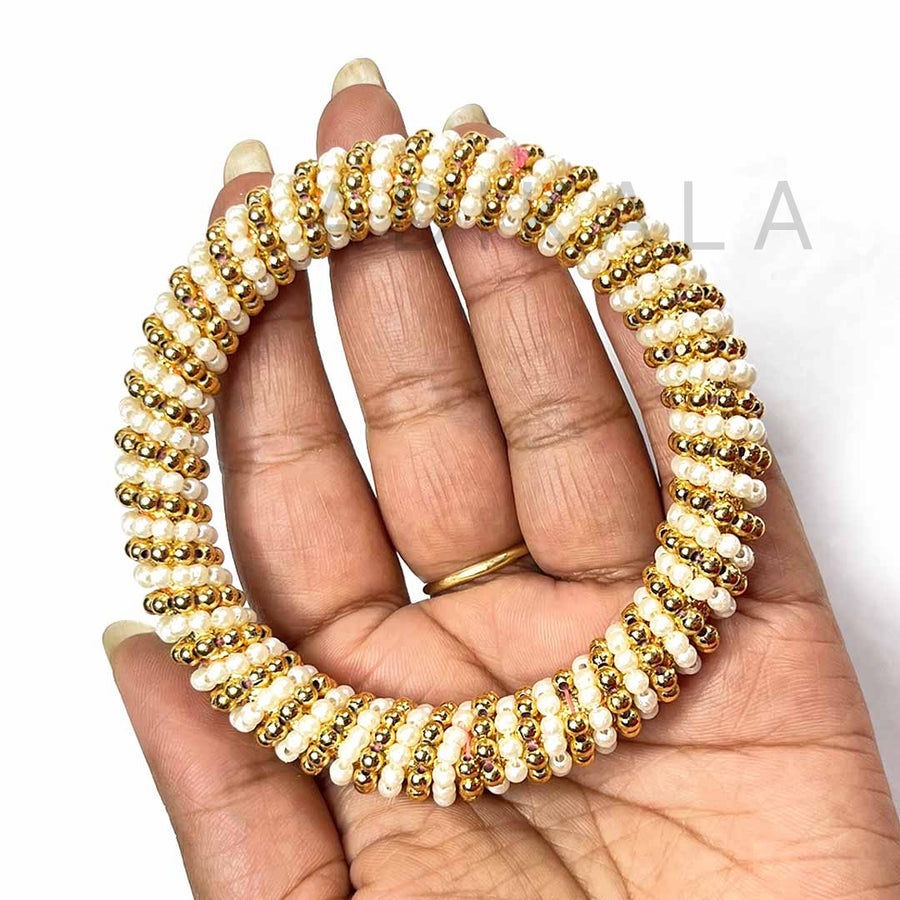 Golden Gota Beads | White Color Beaded ring | Beads | Rings Set of 6 | Golden Color Bangle | White Color Bangle | Bangles | Women Decoration Items | Wedding | Decoration | Crafting | Festivals | Craft Making | Amazing Art | Art | Craft | Green | Color | Golden | Gold | Plate | Adikala | Adikala Craft Store | Hobby Craft | Hobby India | Hobby