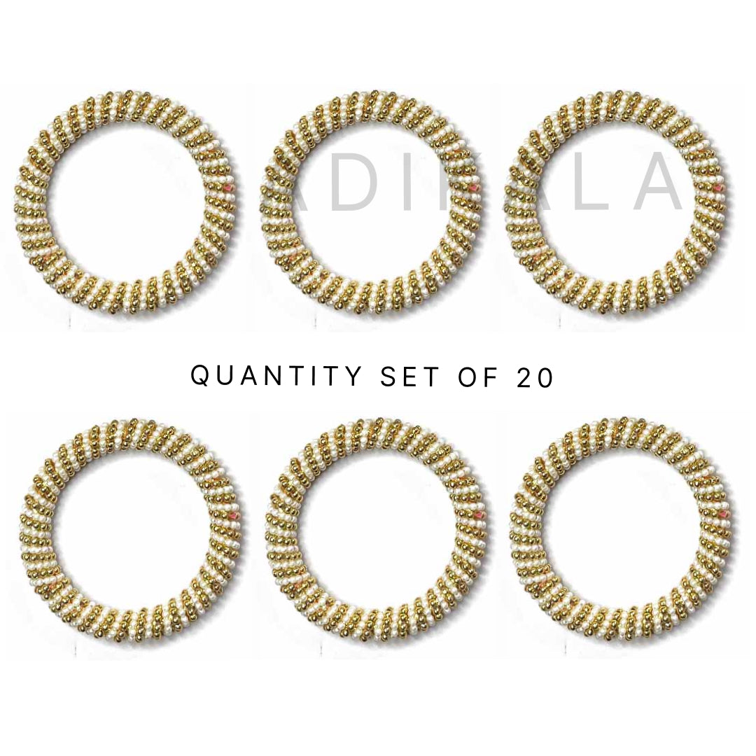 Golden Gota Beads | White Color Beaded ring | Beads | Rings Set of 6 | Golden Color Bangle | White Color Bangle | Bangles | Women Decoration Items | Wedding | Decoration | Crafting | Festivals | Craft Making | Amazing Art | Art | Craft | Green | Color | Golden | Gold | Plate | Adikala | Adikala Craft Store | Hobby Craft | Hobby India | Hobby